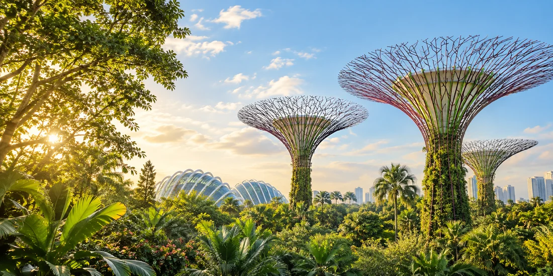 Illustrative view of a green city landscape